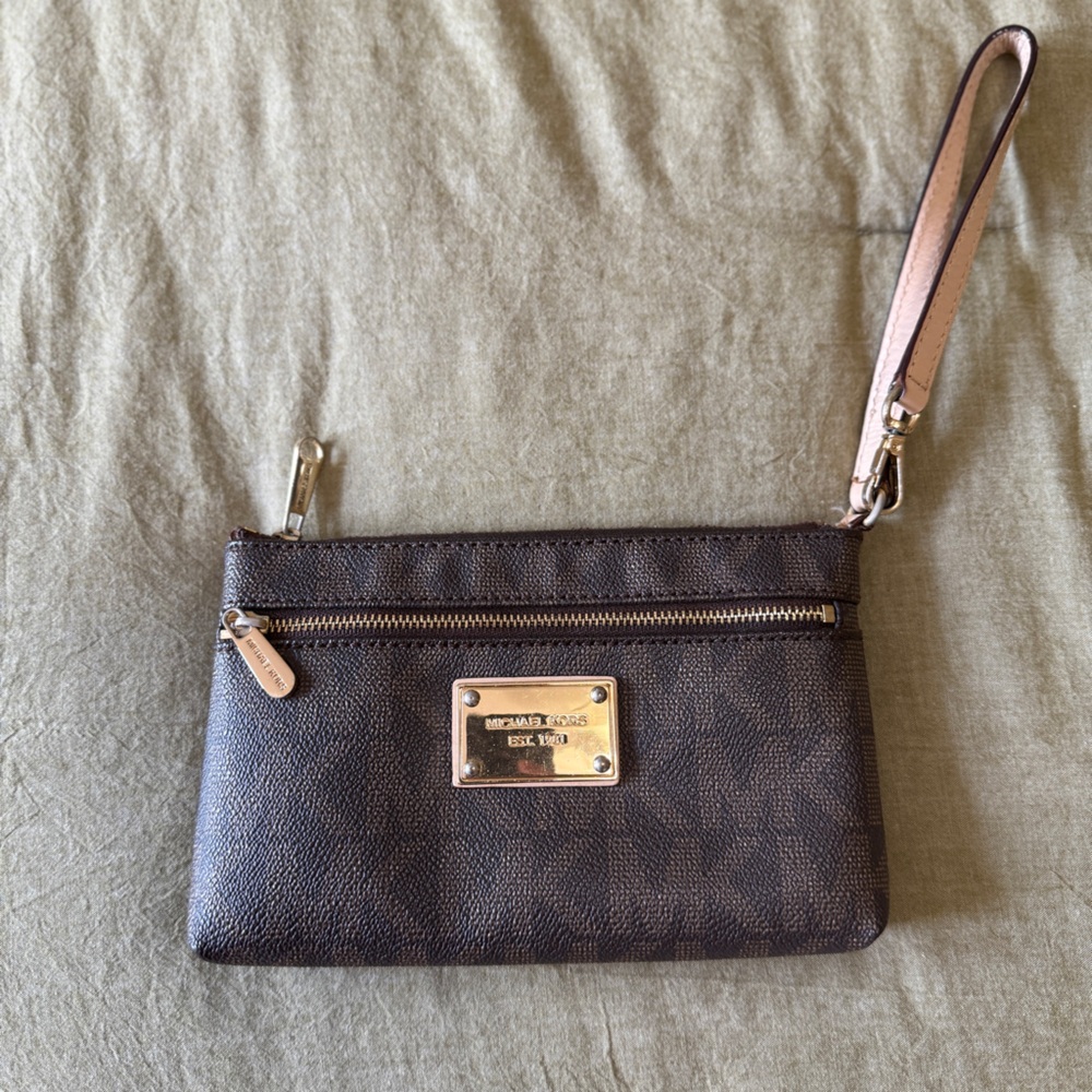 Michael Kors Dark Brown Wristlet with Gold Accents